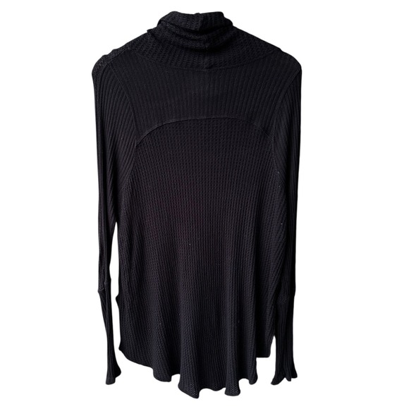 Free People Black Thermal Knit Cowl Neck Long Sleeve High Low Top Medium - Picture 2 of 5